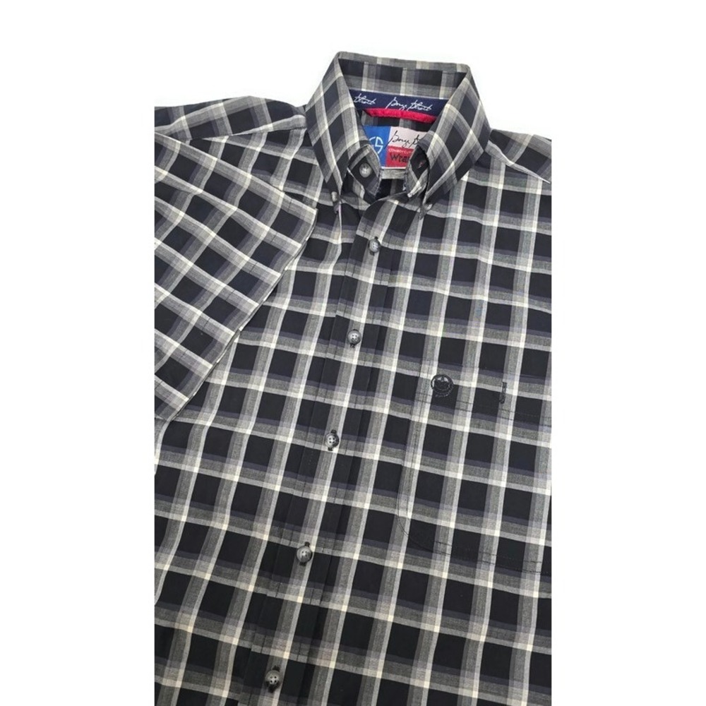 Wrangler George Strait Cowboy Cut Black Plaid Short Sleeve Shirt Mens Small